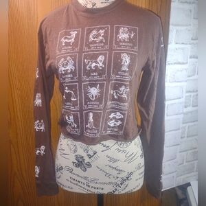 XS Brown Long Sleeve Zodiac Crop Top